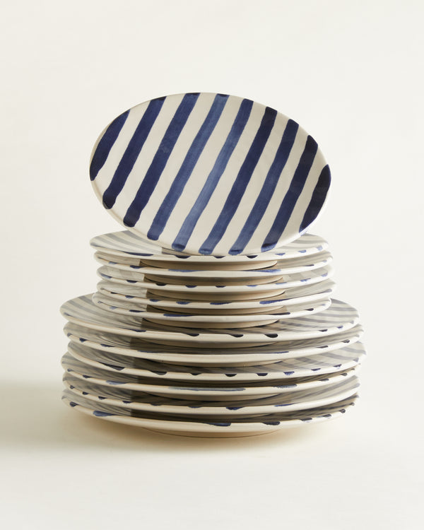Plate-Set Classic - Blue-White-Striped (12-Pieces)