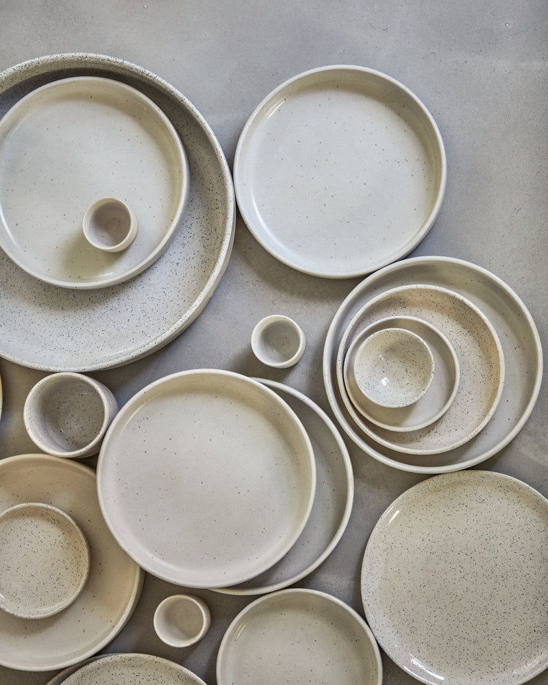 Handgemachte Keramik - Teller Set Traditionell Naturweiss 12 Teilig