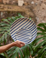 Handgemachte Keramik - Grosse Schale Blau Weiss Gestreift