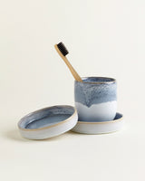 Handgemachte Keramik - Badezimmer Set Graublau Dipped 3 Teilig