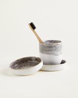 Handgemachte Keramik - Badezimmer Set Steingrau Dipped 3 Teilig