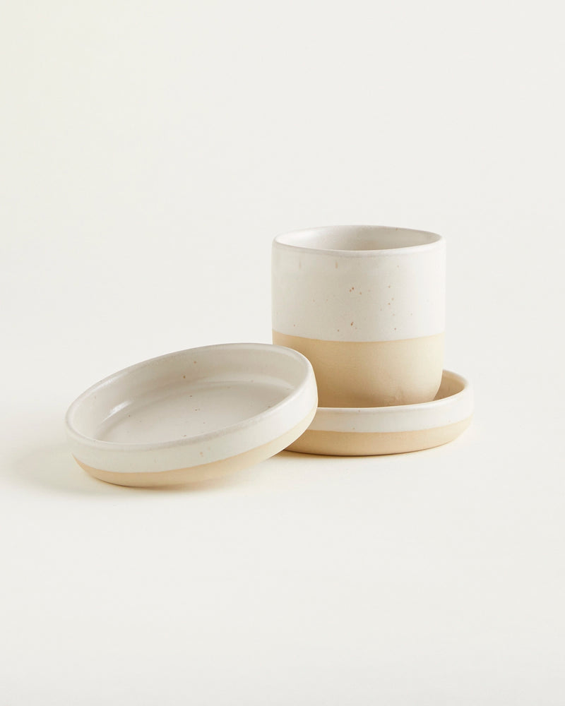 Handgemachte Keramik - Badezimmer Set Naturweiss Dipped 3 Teilig