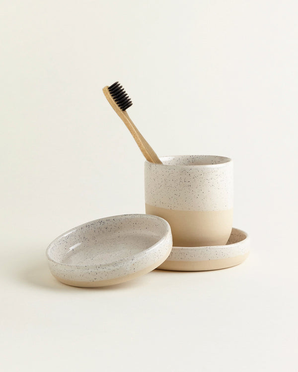 Handgemachte Keramik - Badezimmer Set Sand Dipped 3 Teilig