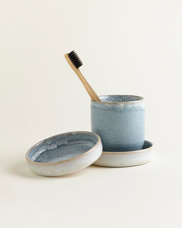 Handgemachte Keramik - Badezimmer Set Teal 3 Teilig