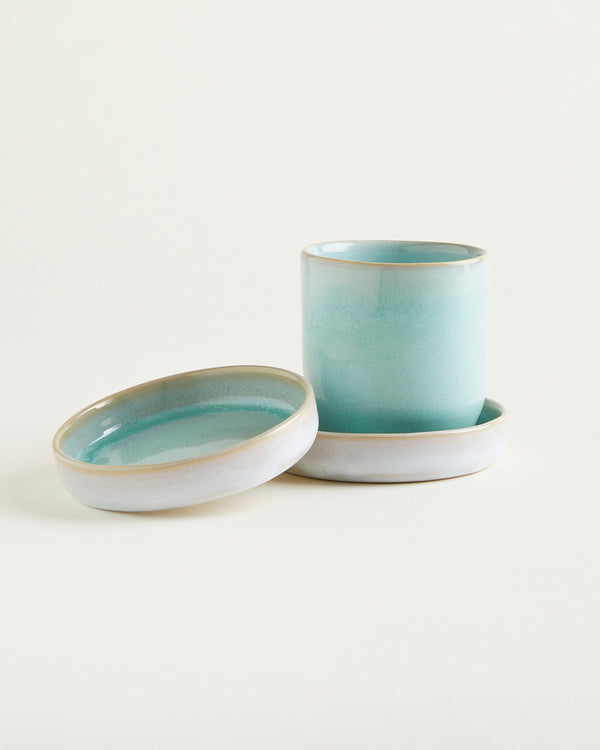 Handgemachte Keramik - Badezimmer Set Türkis 3 Teilig