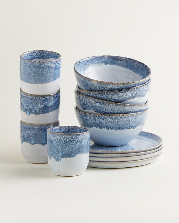 Handgemachte Keramik - Fruhstucks Set Traditionell Graublau Dipped 12 Teilig