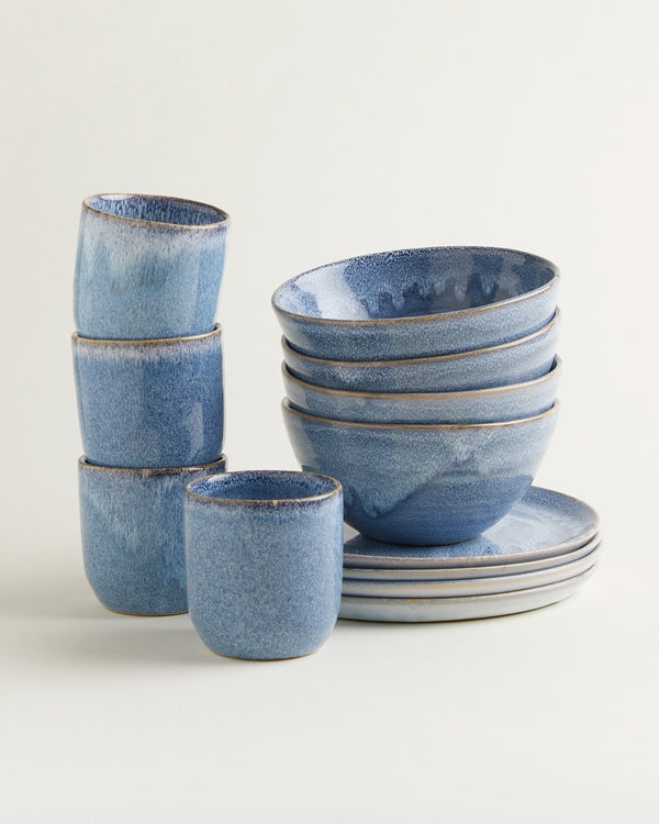 Handgemachte Keramik - Fruhstucks Set Traditionell Graublau 12 Teilig
