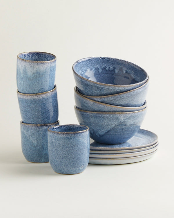 Handgemachte Keramik - Fruhstucks Set Traditionell Graublau 12 Teilig