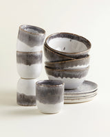 Handgemachte Keramik - Fruehstuecks Set Traditionell Steingrau Dipped 12 Teilig