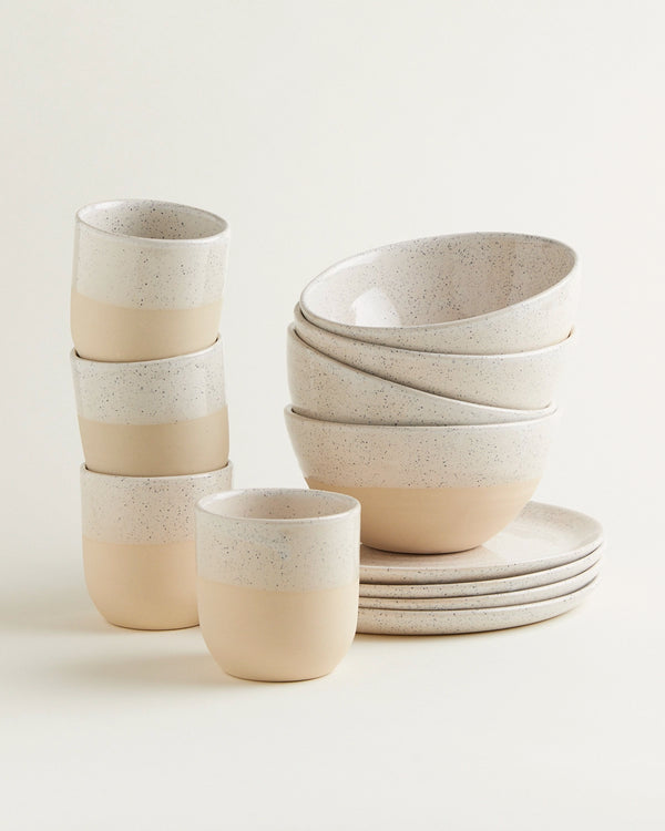 Handgemachte Keramik - Fruhstucks Set Traditionell Sand Dipped 12 Teilig