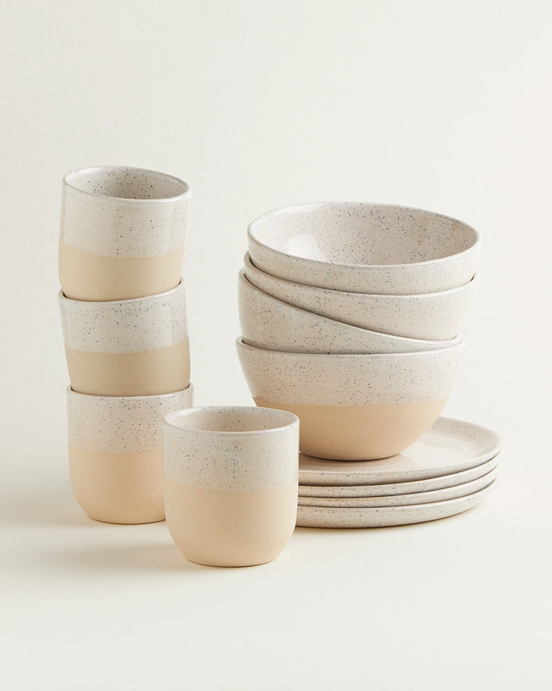 Handgemachte Keramik - Fruhstucks Set Traditionell Sand Dipped 12 Teilig
