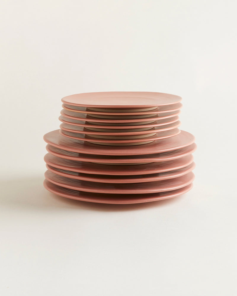 Handgemachte Keramik - Teller Set Klassik Altrosa 12 Teilig