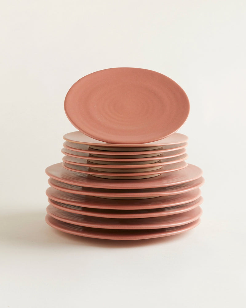 Handgemachte Keramik - Teller Set Klassik Altrosa 12 Teilig