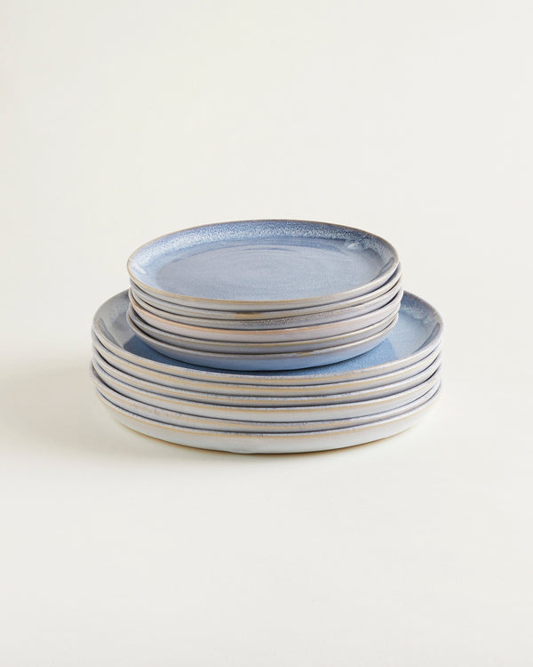 Handgemachte Keramik - Teller Set Traditionell Graublau 12 Teilig