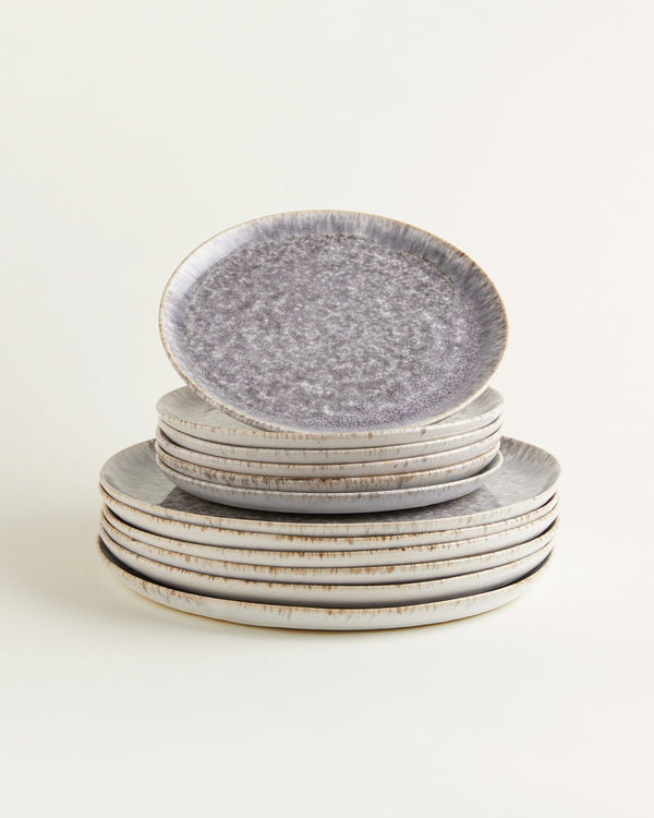 Handgemachte Keramik - Teller Set Traditionell Steingrau 12 Teilig
