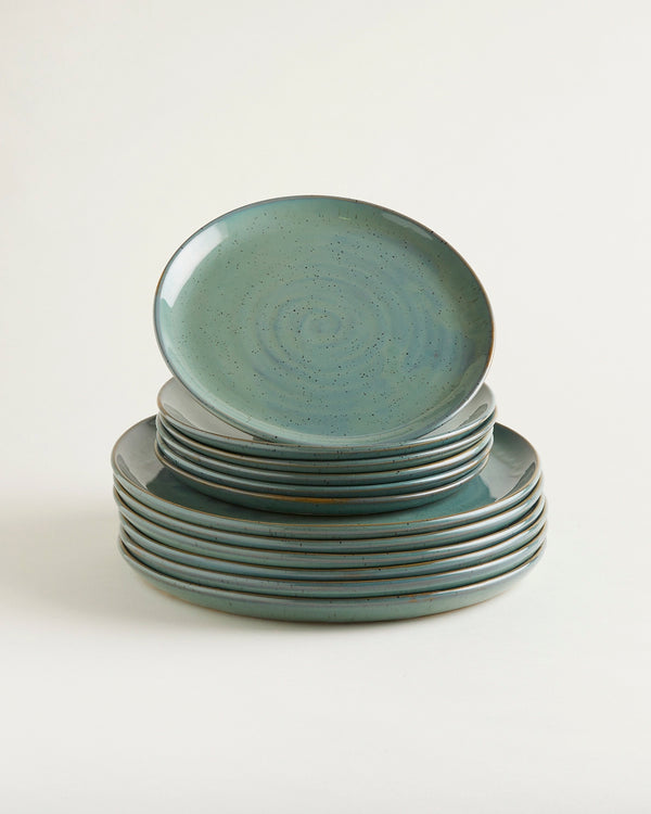 Handgemachte Keramik - Teller Set Traditionell Jade 12 Teilig